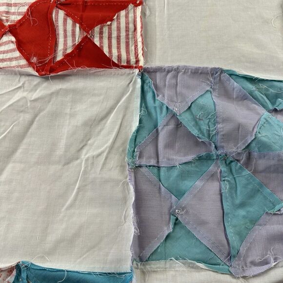 Unfinished Hand Stitched Patchwork Quilt Top 95" x 74" Americana Vtg Colorful - Picture 8 of 10